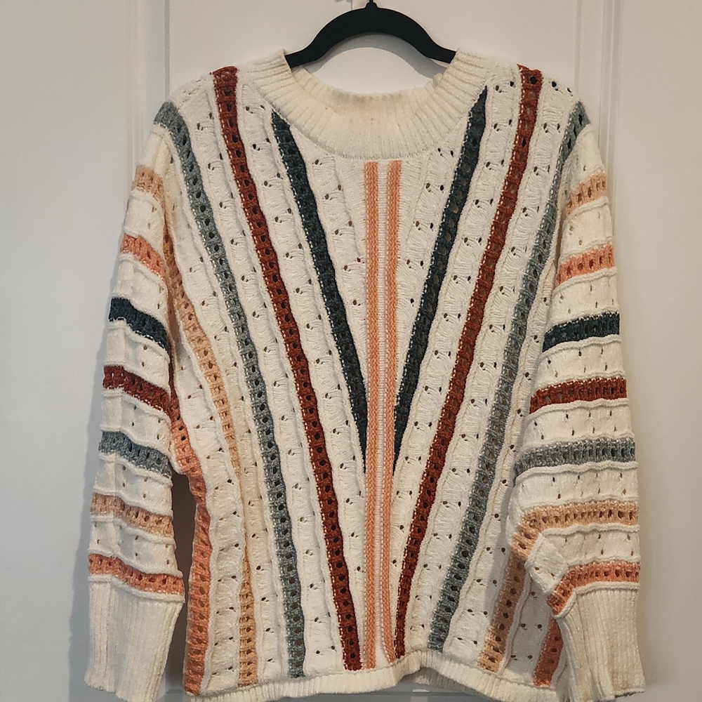 Maurices Women's Striped Sweater in Cream, Orange, and Gray